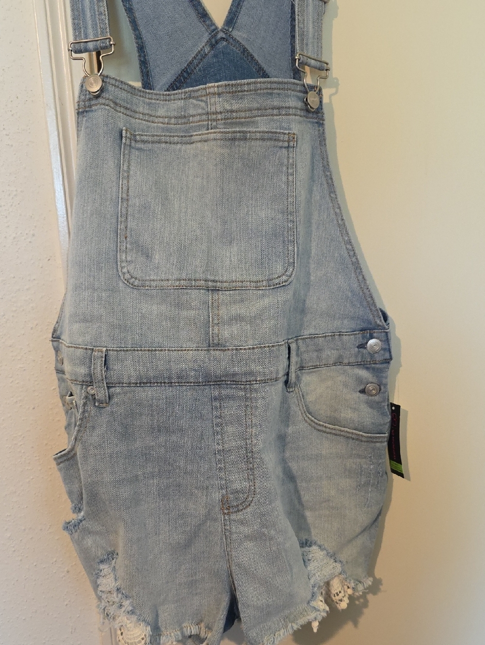 Light Wash Denim Overall Shorts - Light Blue